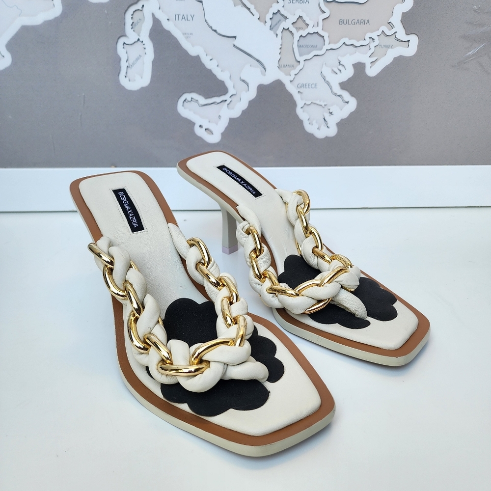 BCBGMAXAZRIA Mistia Braided Chain Kitten Heel Leather Sandal NEW Size 6.5 - Picture 13 of 13